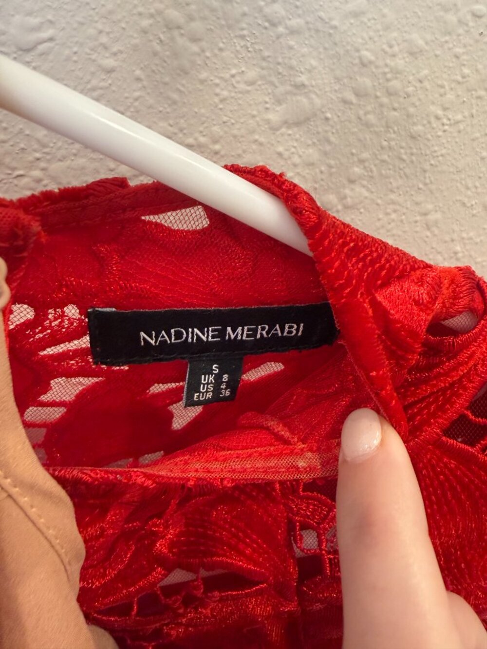 NADINE MERABI Red Floral Lace Long-Sleeve Mini Dress - Picture 5 of 6